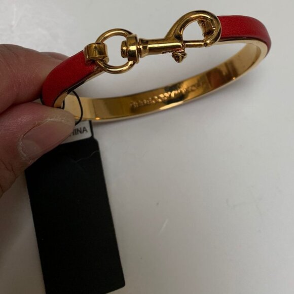 BNWT-Rebecca Minkoff Red Leather and Goldtone Bangle Bracelet - Picture 4 of 4